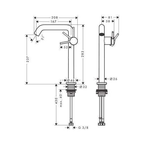 Смеситель для раковины высокий Hansgrohe Tecturis S 73370670, чёрный матовый - 5 Смеситель для раковины высокий Hansgrohe Tecturis S 73370670, чёрный матовый фото 5