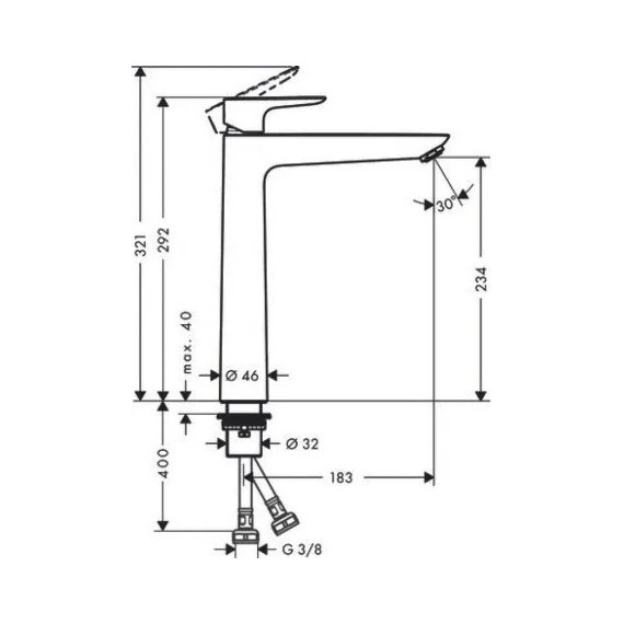 Смеситель для раковины высокий Hansgrohe Talis E 71717670, чёрный матовый - 2 Смеситель для раковины высокий Hansgrohe Talis E 71717670, чёрный матовый фото 2
