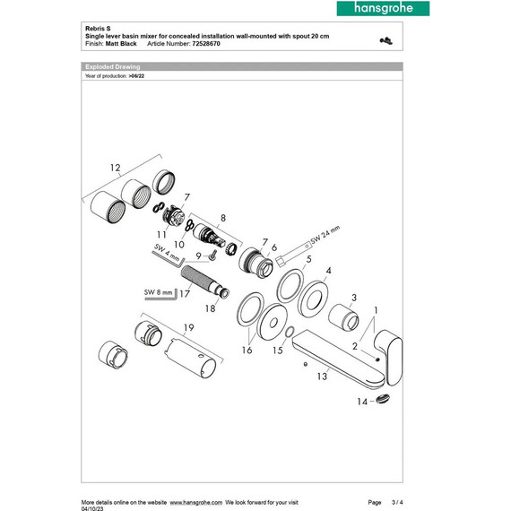 Смеситель для раковины настенный Hansgrohe Rebris S 72528670, чёрный матовый фото 7