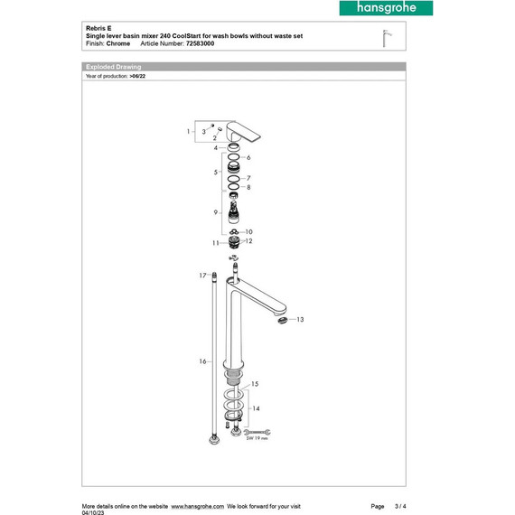 Смеситель для раковины высокий Hansgrohe Rebris E 72583000 фото 3