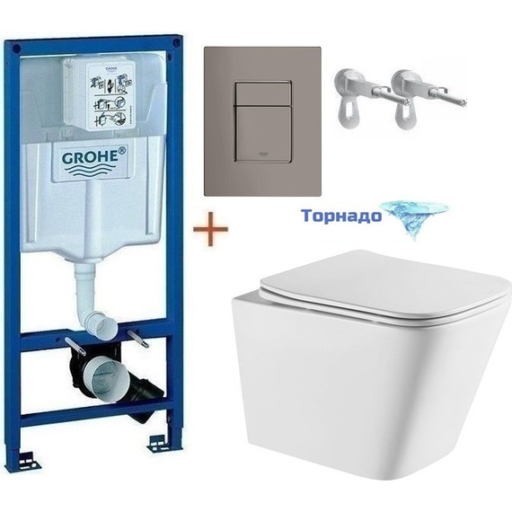 Инсталляция с подвесным унитазом комплект: Grohe Rapid SL с подвесным безободковым унитазом Azario Teramo AZ-0052-UQ сиденье микролифт, крепление, кнопка смыва графит, Цвет производителя: графит фото 