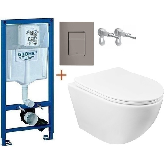 Инсталляция с подвесным унитазом комплект: Grohe Rapid SL с подвесным безободковым унитазом Azario Gloria AZ-2003 сиденье микролифт, крепление, кнопка смыва графит, Цвет производителя: графит фото 