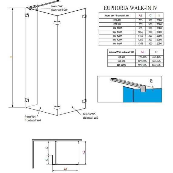 Душевое ограждение Radaway Euphoria Walk-in IV 100х90 см, хром/прозрачное - 8 Душевое ограждение Radaway Euphoria Walk-in IV 100х90 см, хром/прозрачное фото 8