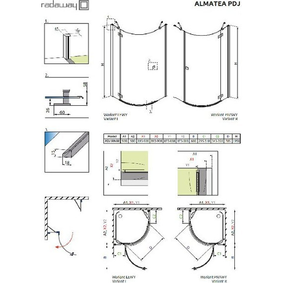 Душевое ограждение Radaway Almatea PDJ L 90х90 см, хром/тонированное фото 9