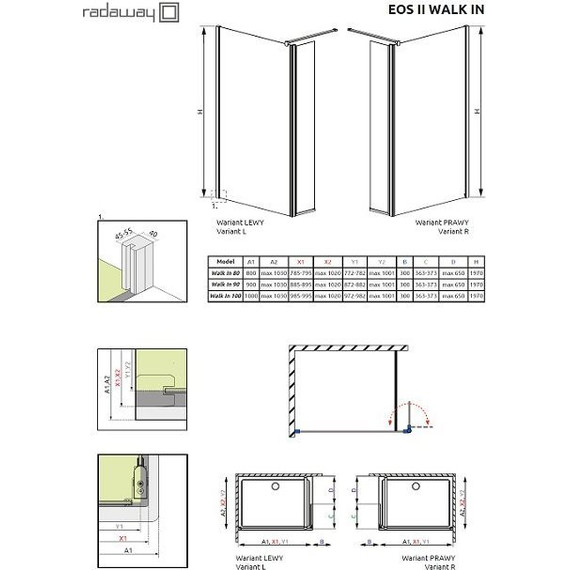 Душевая перегородка Radaway EOS II Walk in 100х197 см L/R, хром/прозрачное фото 2