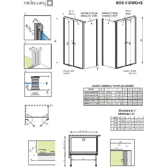Душевое ограждение Radaway EOS II DWD+S1 110х90 см L/R, хром/прозрачное фото 8