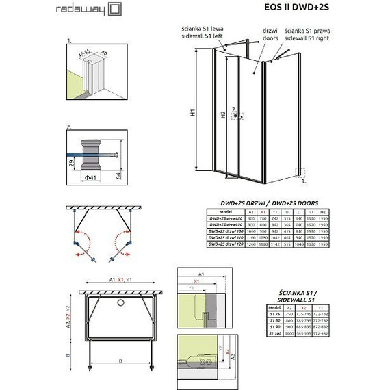 Душевое ограждение Radaway EOS II DWD+2S 110х90 см, хром/прозрачное фото 7