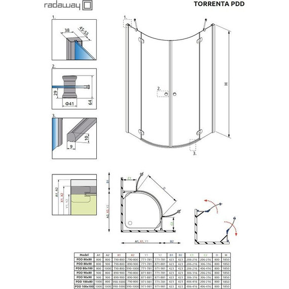 Душевое ограждение Radaway Torrenta PDD 100х100 см, хром/прозрачное фото 8