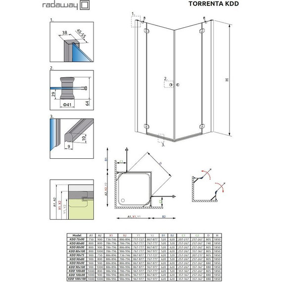 Душевое ограждение Radaway Torrenta KDD 100х100 см, хром/тонированное фото 3