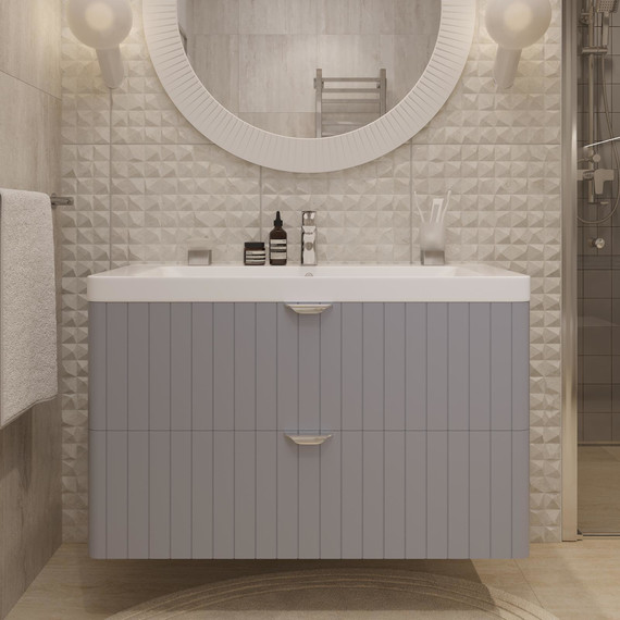 Тумба подвесная с раковиной Stworki Ларвик 105 см TR-622518, серый фото 