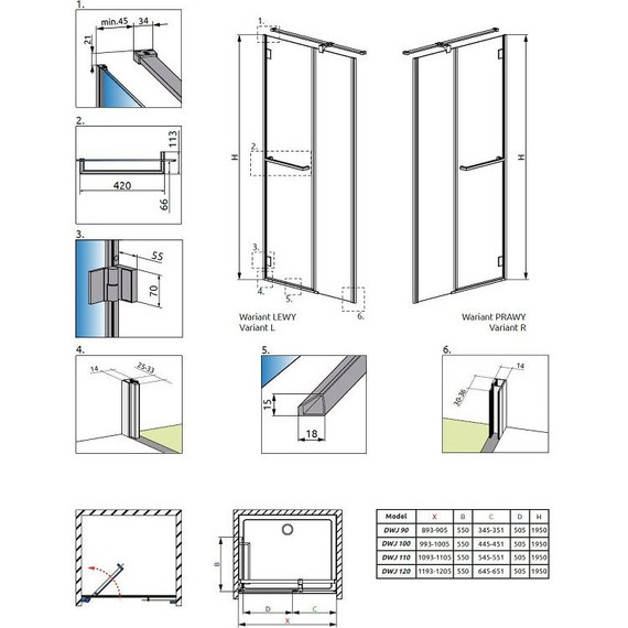 Душевая дверь Radaway Carena DWJ 90 см L/R, хром/прозрачное - 6 Душевая дверь Radaway Carena DWJ 90 см L/R, хром/прозрачное фото 6