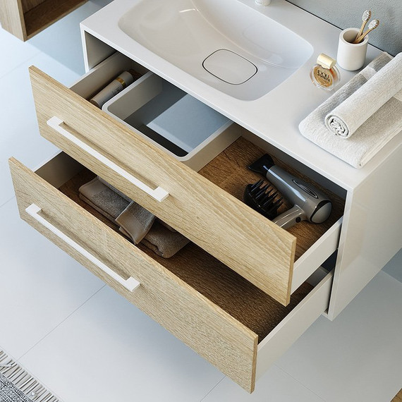 Тумба подвесная с раковиной Aqwella Miami 60 см Mai.01.06, белый/беленый дуб фото 4