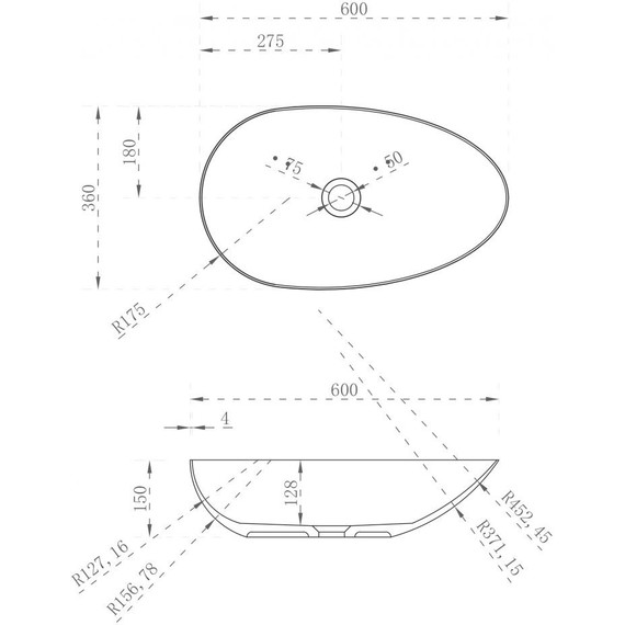 Раковина-чаша Abber Stein 60 см AS2615, белый матовый фото 3