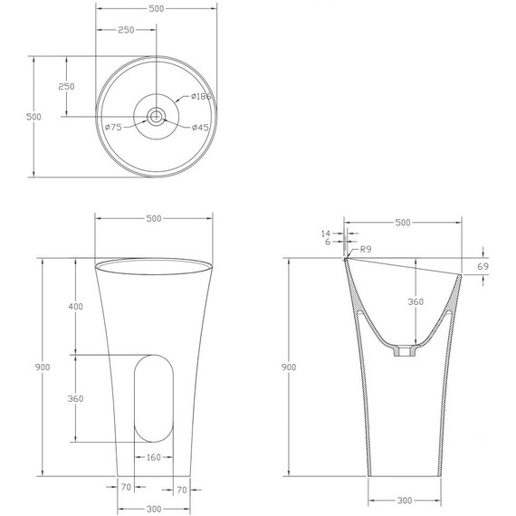 Раковина напольная Abber Stein 50 см AS2509-H, белый матовый фото 3