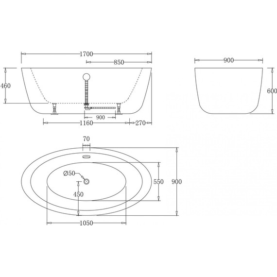 Ванна отдельностоящая BelBagno 170x90 BB67-1700 фото 5