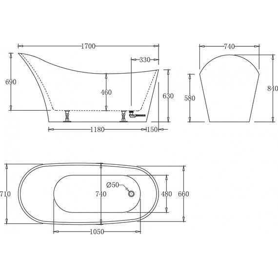 Ванна отдельностоящая BelBagno 170x76 BB64-1700 - 3 Ванна отдельностоящая BelBagno 170x76 BB64-1700 фото 3
