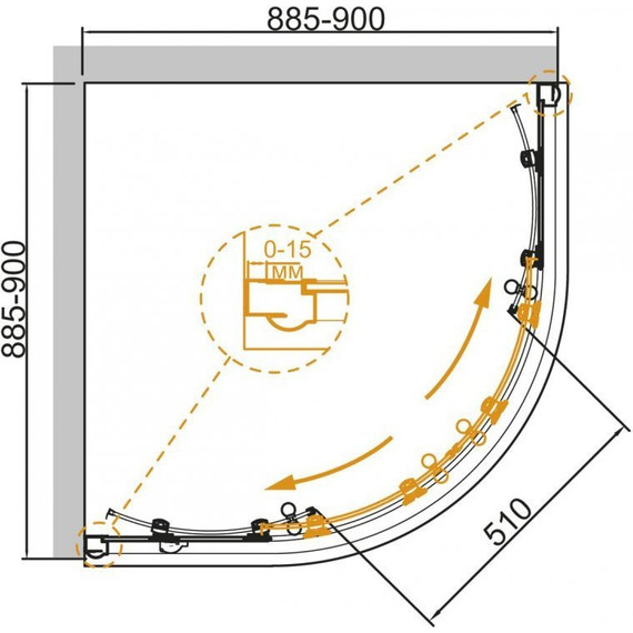 Душевое ограждение Cezares GIUBILEO-R-2 90х90 см, золото/прозрачное фото 3