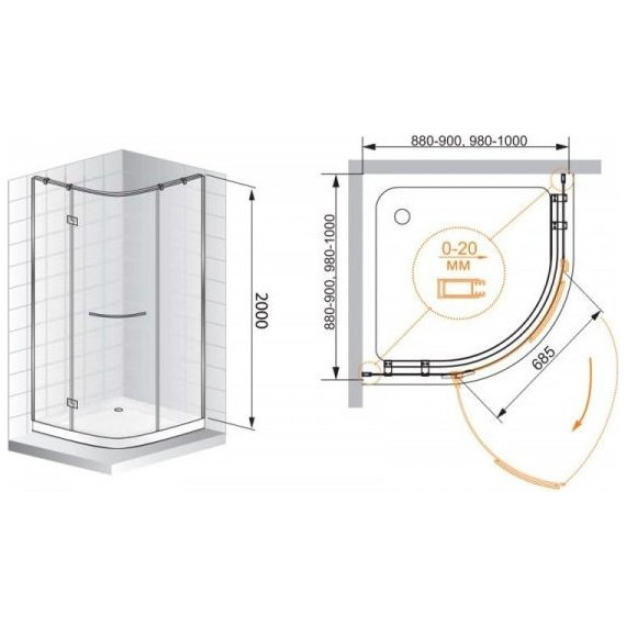 Душевое ограждение Cezares BERGAMO-R-1 90х90 см L, хром/прозрачное фото 4