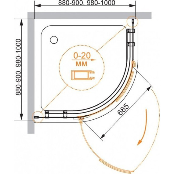 Душевое ограждение Cezares BERGAMO-R-1 90х90 см L, хром/прозрачное фото 5