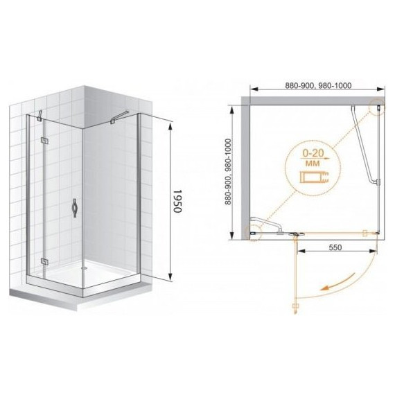 Душевое ограждение Cezares BERGAMO-A-1 90х90 см L, хром/прозрачное фото 2