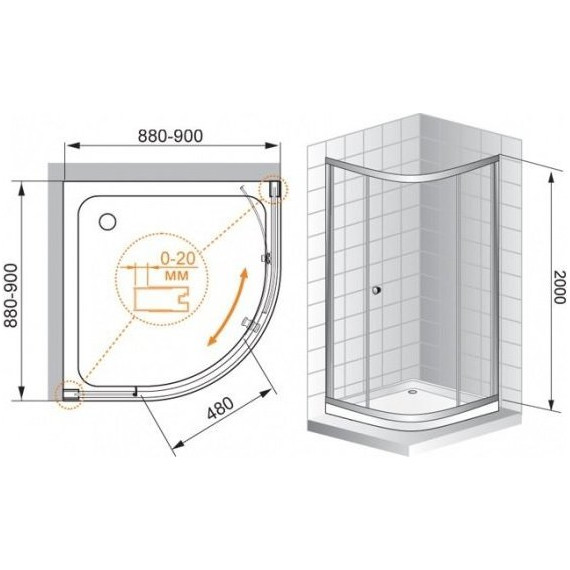 Душевое ограждение Cezares Anima R-2 100х100 см, хром/прозрачное фото 4