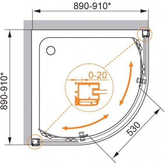 Душевое ограждение Cezares Anima R-2 100х100 см, хром/прозрачное фото 5