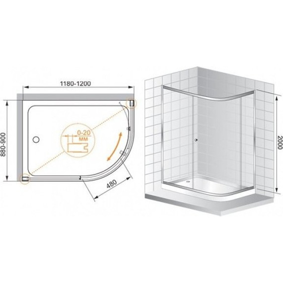 Душевое ограждение Cezares Anima RH-1 120х90 см, хром/прозрачное фото 4