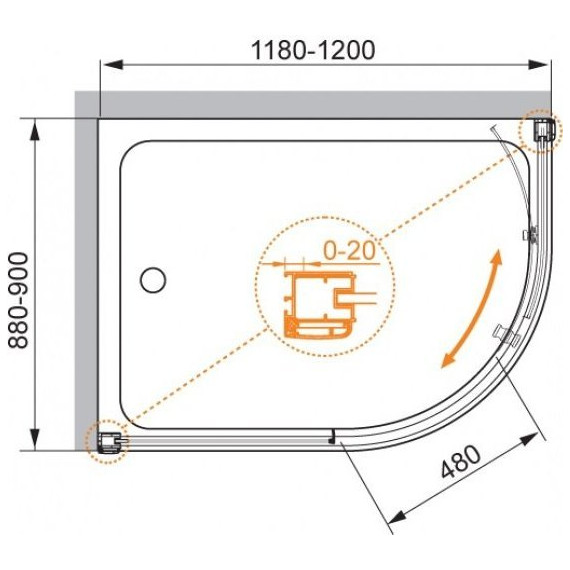 Душевое ограждение Cezares Anima RH-1 120х90 см, хром/прозрачное фото 5