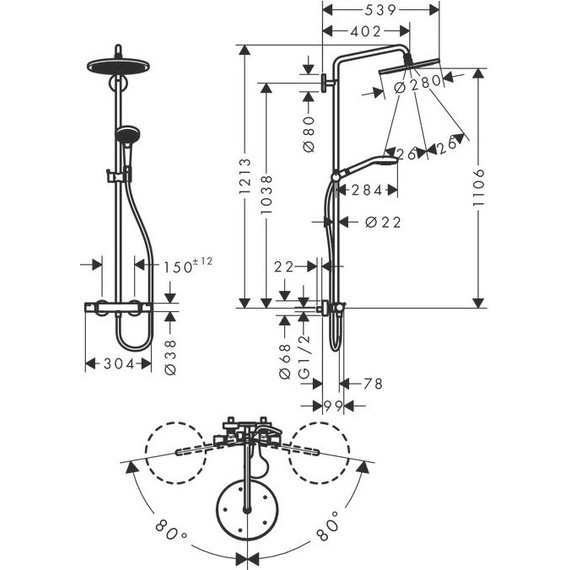 Душевая стойка Hansgrohe Croma Select 280 Air 1jet Showerpipe 26790000 - 4 Душевая стойка Hansgrohe Croma Select 280 Air 1jet Showerpipe 26790000 фото 4