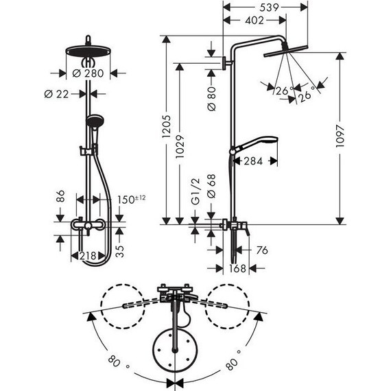 Душевая стойка Hansgrohe Croma Select 280 Air 1jet Showerpipe 26791000 - 3 Душевая стойка Hansgrohe Croma Select 280 Air 1jet Showerpipe 26791000 фото 3