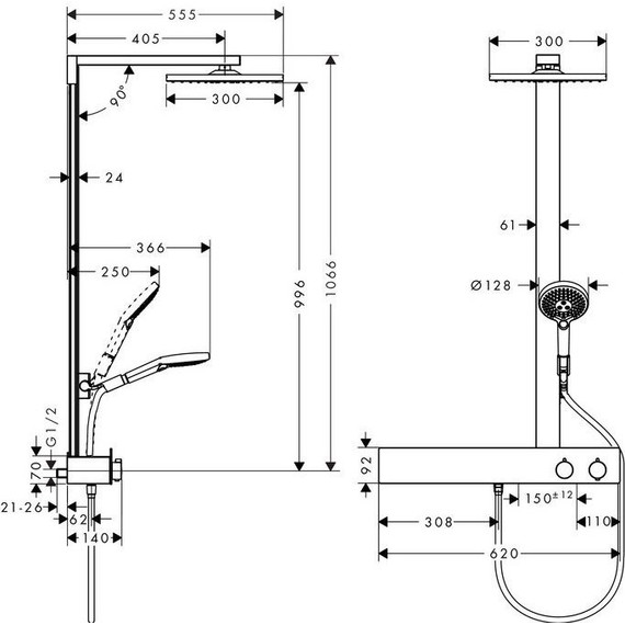 Душевая стойка Hansgrohe Raindance E 300 Showerpipe 600 ST 27363000 - 4 Душевая стойка Hansgrohe Raindance E 300 Showerpipe 600 ST 27363000 фото 4