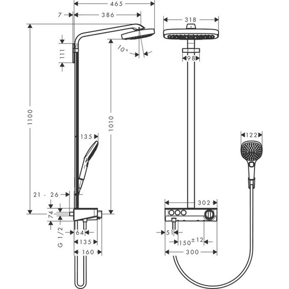 Душевая стойка с термостатом Hansgrohe Raindance Select E 300 Showerpipe 27127400, белый/хром - 4 Душевая стойка с термостатом Hansgrohe Raindance Select E 300 Showerpipe 27127400, белый/хром фото 4
