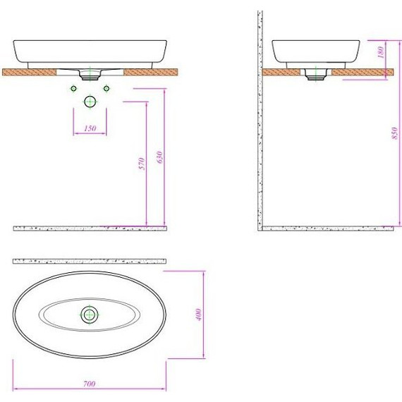 Раковина врезная на столешницу Kale DOVE 70 см - 2 Раковина врезная на столешницу Kale DOVE 70 см фото 2