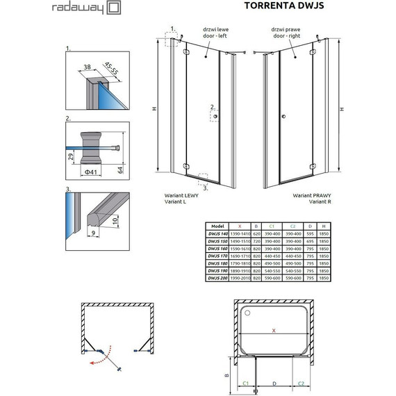 Душевая дверь Radaway Torrenta DWJS 160 см L/R, хром/прозрачное - 3 Душевая дверь Radaway Torrenta DWJS 160 см L/R, хром/прозрачное фото 3