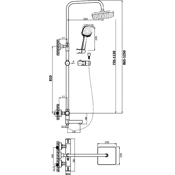 Душевая стойка с термостатом Stworki Орхус OR-03b, чёрный фото 2