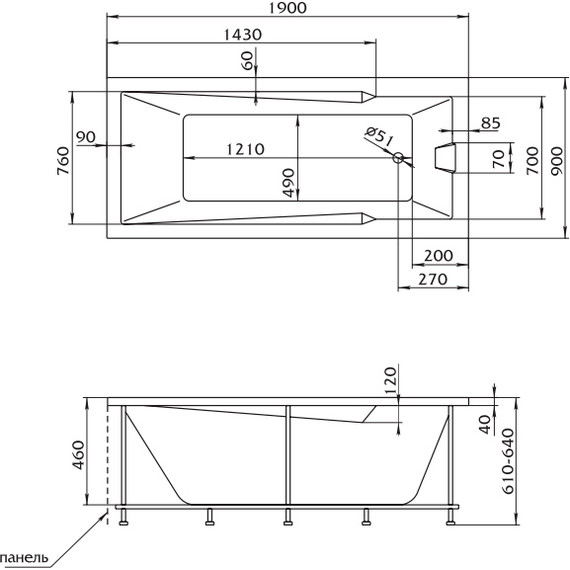 Ванна акриловая Stworki Копенгаген 190x90 см 565414 с каркасом фото 2