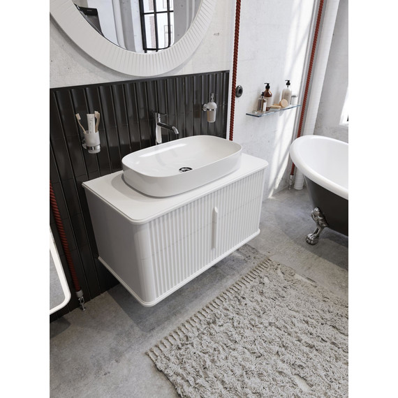 Тумба подвесная с раковиной и столешницей Stworki Молде 95 см 579544, белый фото 9