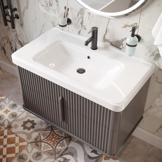 Тумба подвесная с раковиной Stworki Молде 95 см 579360, серый фото 5