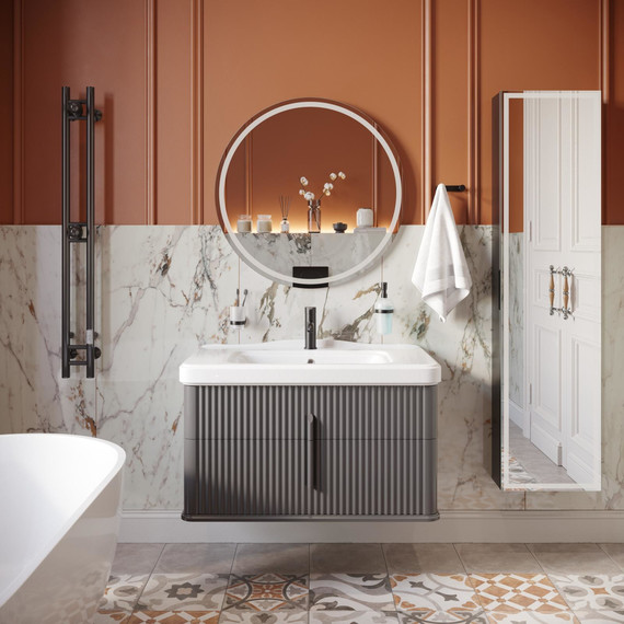 Тумба подвесная с раковиной Stworki Молде 95 см 579360, серый фото 6