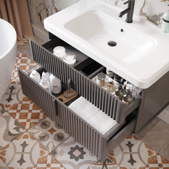 Тумба подвесная с раковиной Stworki Молде 95 см 579360, серый фото 10