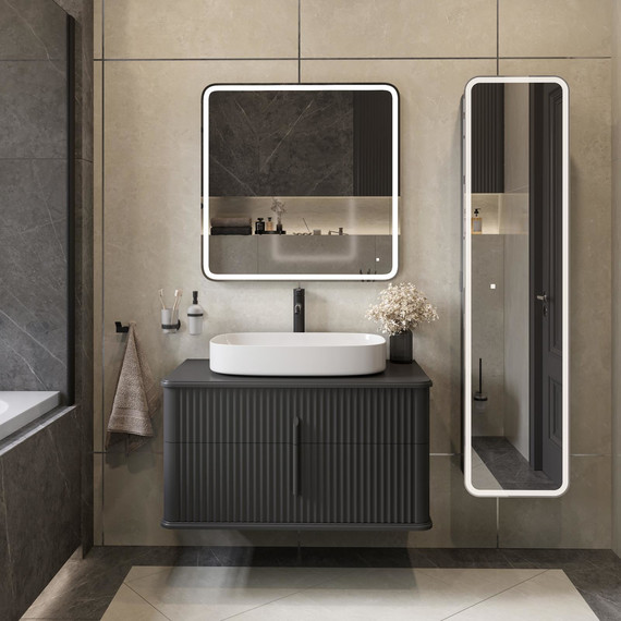 Тумба подвесная с раковиной и столешницей Stworki Молде 95 см 579550, чёрный фото 7