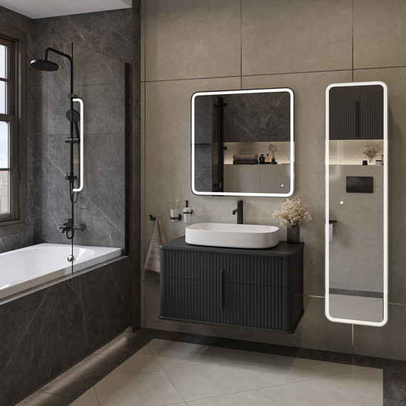 Тумба подвесная с раковиной и столешницей Stworki Молде 95 см 579550, чёрный фото 8