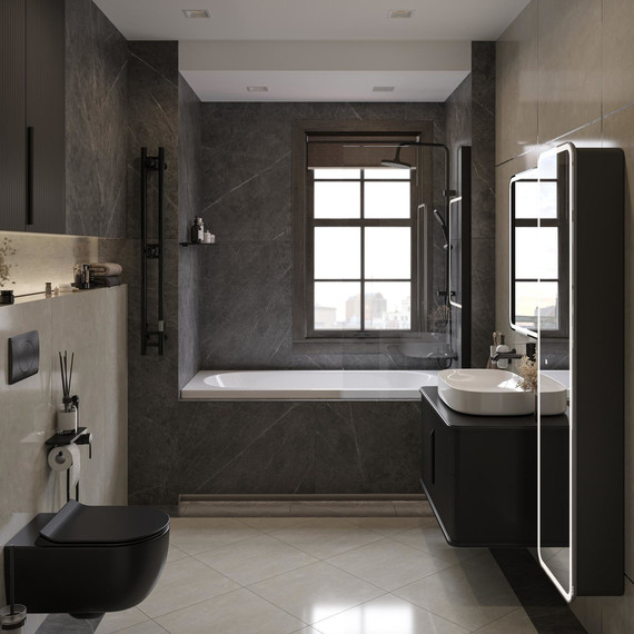 Тумба подвесная с раковиной и столешницей Stworki Молде 95 см 579550, чёрный фото 9