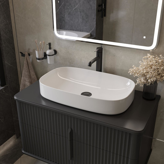 Тумба подвесная с раковиной и столешницей Stworki Молде 95 см 579550, чёрный фото 10