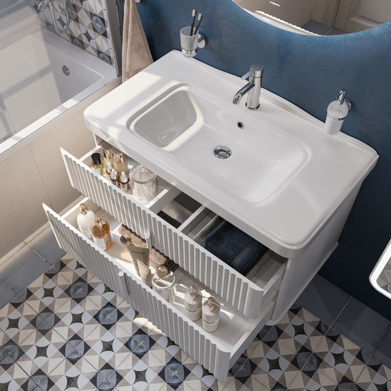 Тумба подвесная с раковиной Stworki Молде 95 см 579358, белый фото 11