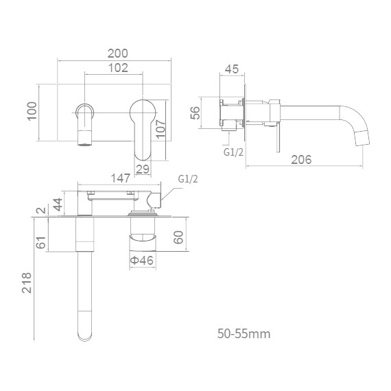 Смеситель для раковины настенный Stworki Ольборг FD10005 (со скрытой частью) фото 2
