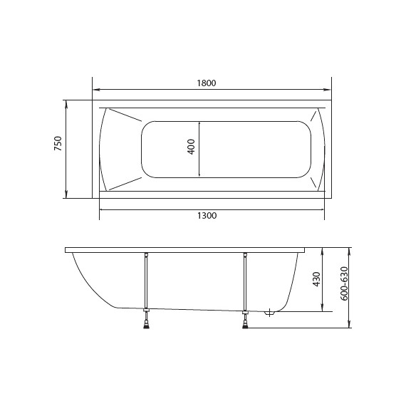 Ванна акриловая Stworki Эстерсунд 180x75 см 565411 с ножками фото 2