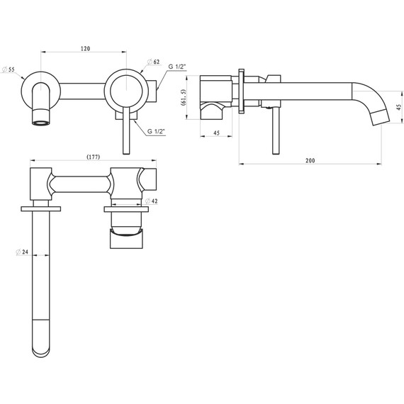 Смеситель для раковины настенный Stworki Ольборг HWM0504-R01BK (со скрытой частью) чёрный фото 2