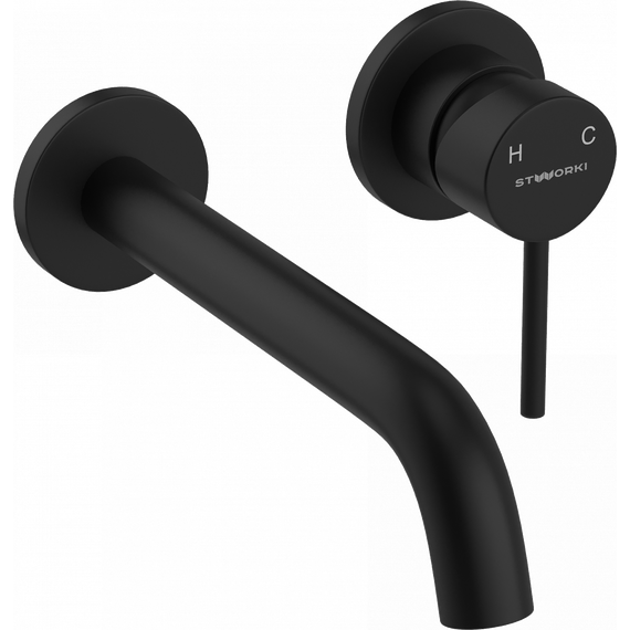 Смеситель для раковины настенный Stworki Ольборг HWM0504-R01BK (со скрытой частью) чёрный фото 5