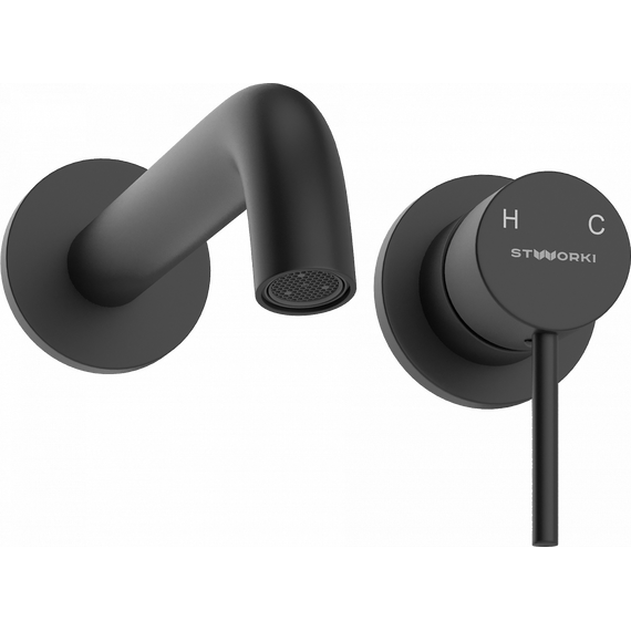 Смеситель для раковины настенный Stworki Ольборг HWM0504-R01BK (со скрытой частью) чёрный фото 7